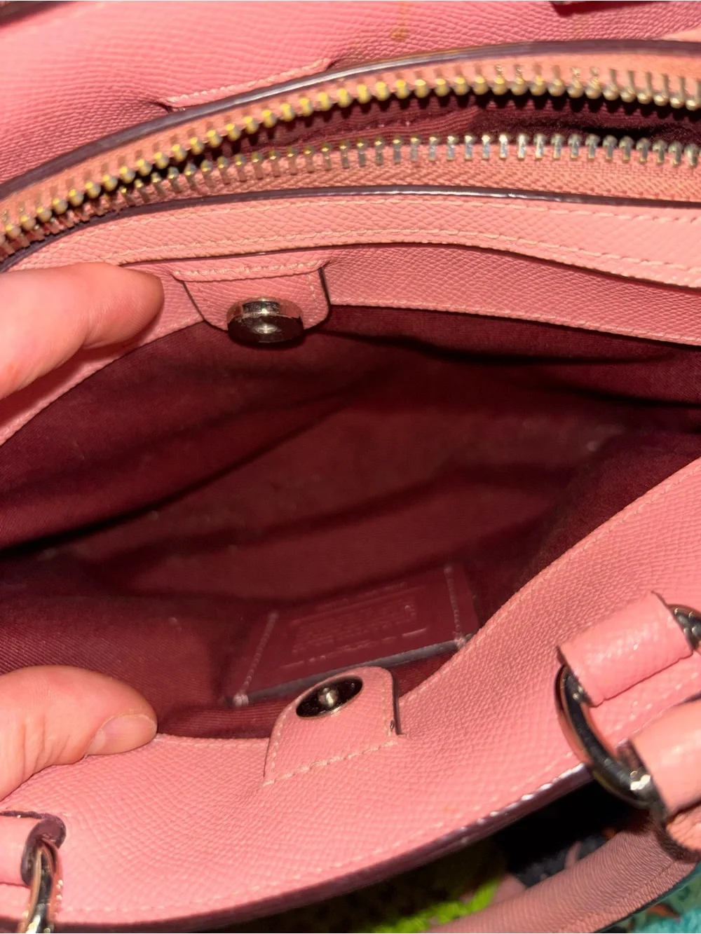 Coach Pink Floral Appliqué Satchel with Red & Cream Accents